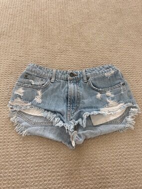 LF Light Blue Distressed Denim Cutoff Shorts